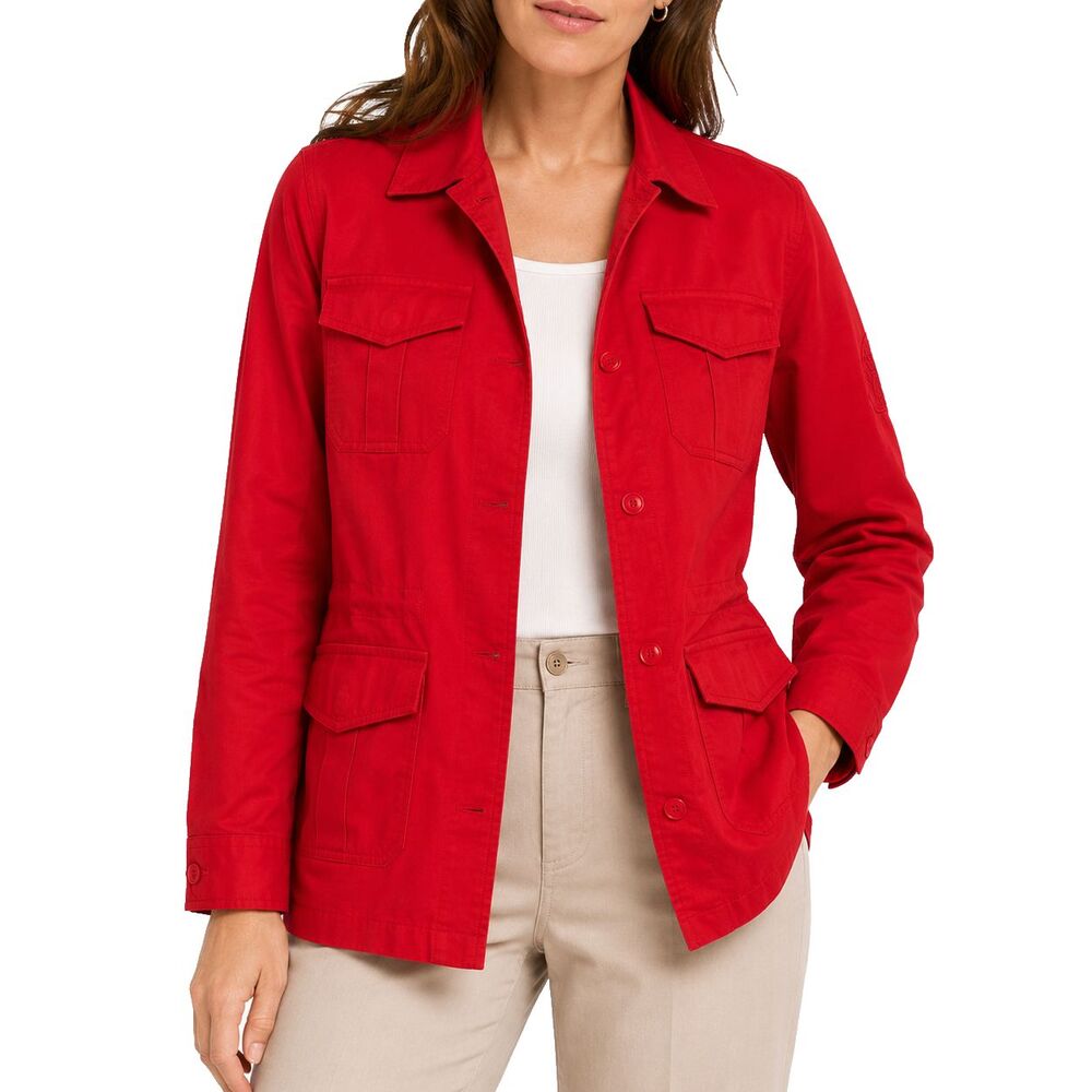 Chaps Ralph Lauren Womens Jacket XS Red Cotton Utility Field Drawstring Shirt